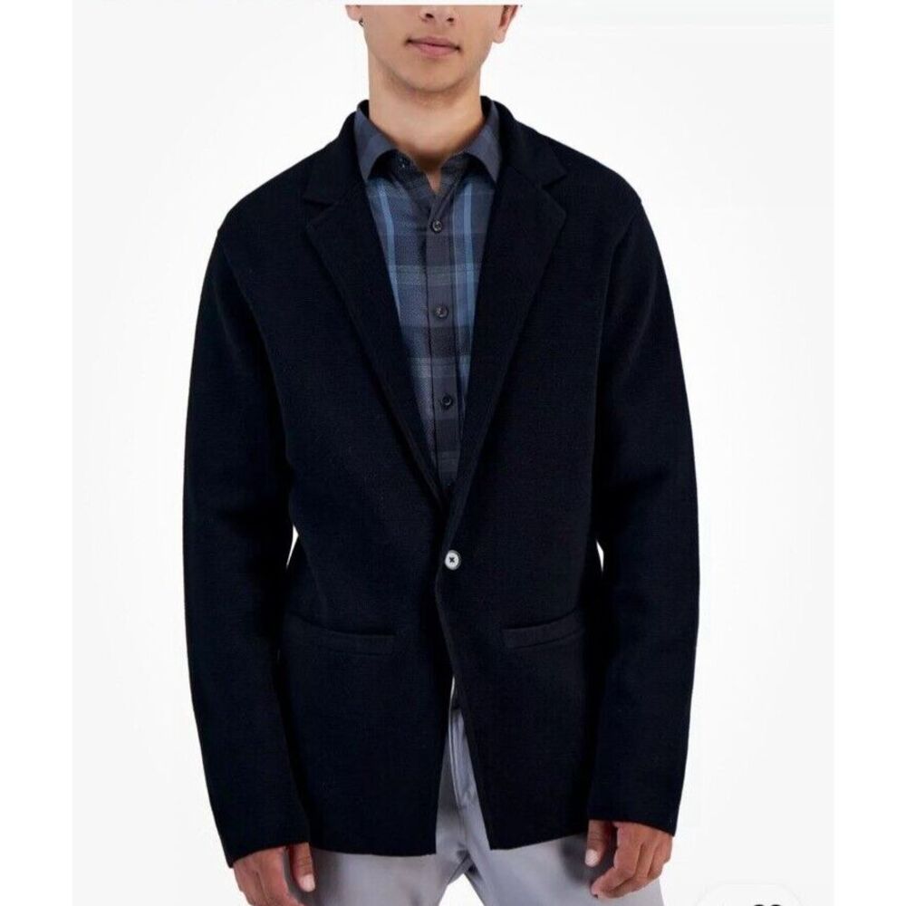 Alfani Mens Sleek Fit Blazer Cardigan Deep Black Pockets‎ Size Large